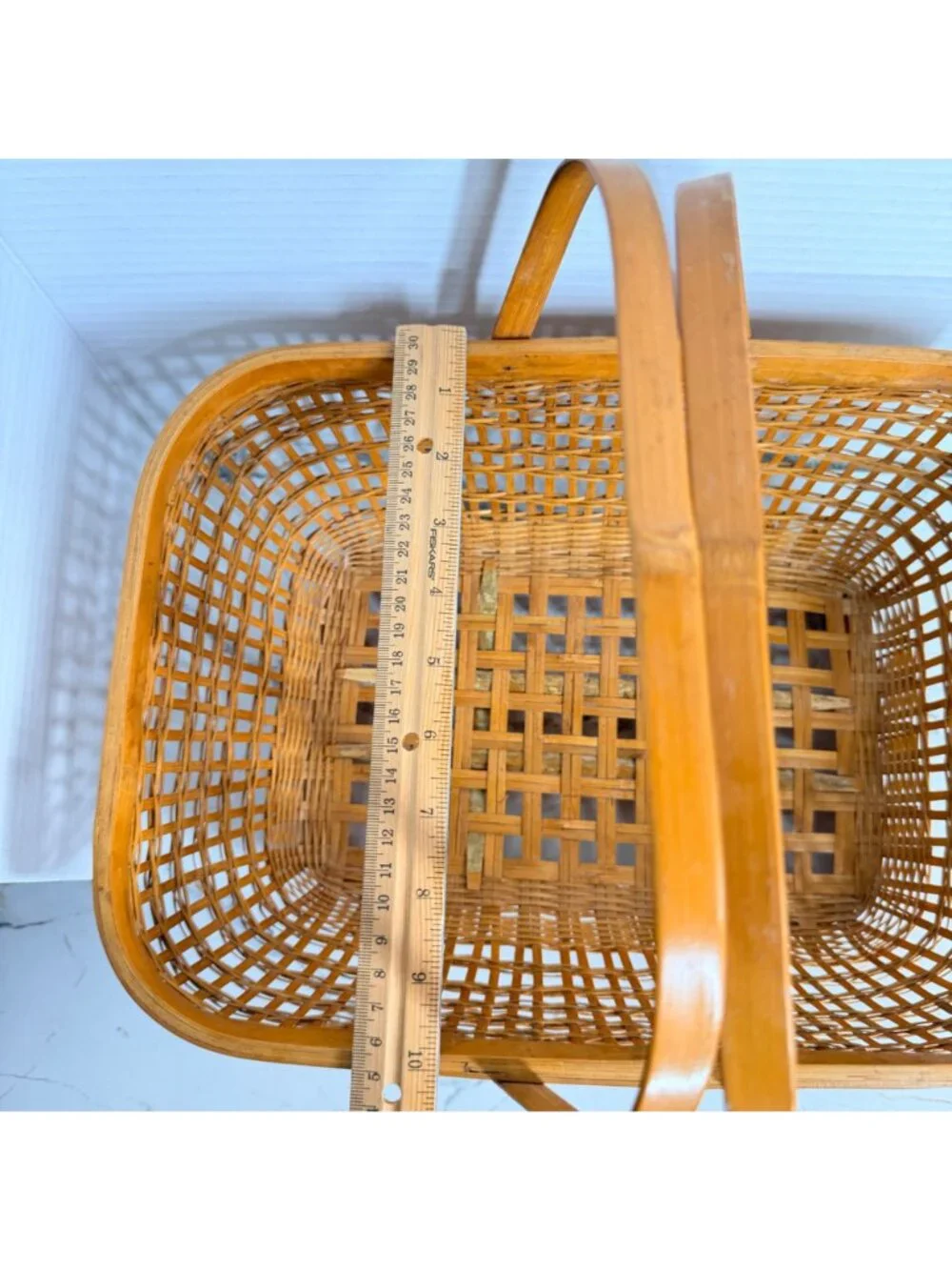 Vintage Wicker Picnic Basket Woven Gathering Market Basket Dual Handles Boho